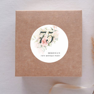 Roze Bloemen 75e verjaardagsfeestje Ronde Sticker