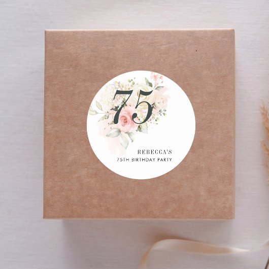 Roze Bloemen 75e verjaardagsfeestje Ronde Sticker