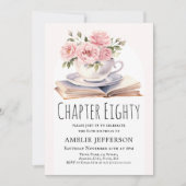 Roze Bloemen 80e Boek Thema Verjaardag Kaart (Voorkant)