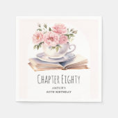 Roze Bloemen 80e Boek Thema Verjaardag Servet (Voorkant)