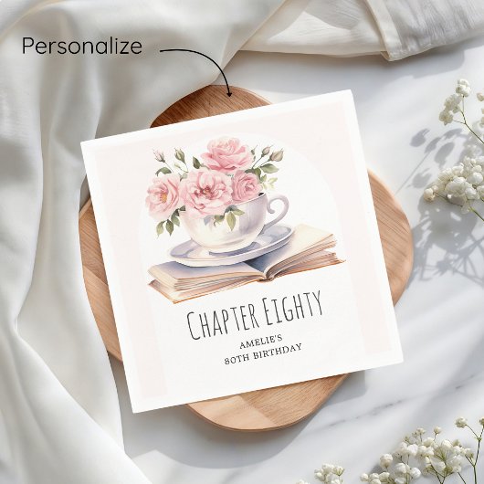 Roze Bloemen 80e Boek Thema Verjaardag Servet