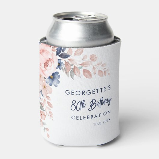 Roze Bloemen 80e Verjaardag Party Script Blikjeskoeler (Blikje Voorkant)