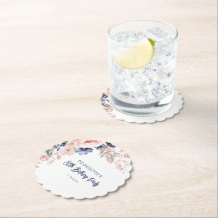 Roze Bloemen 80e Verjaardag Party Script Kartonnen Onderzetters