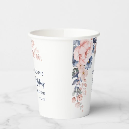Roze Bloemen 80e Verjaardag Party Script Papieren Bekers (Links)