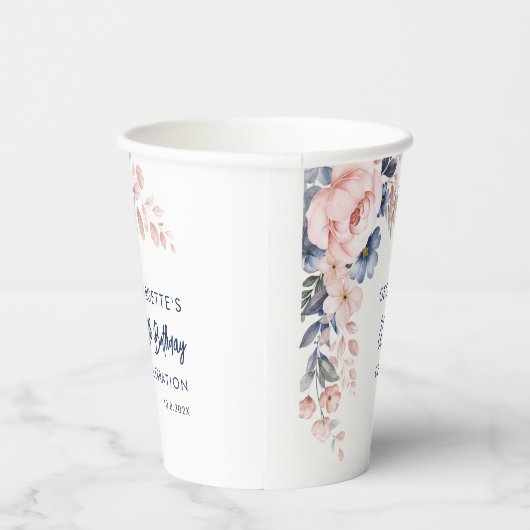 Roze Bloemen 80e Verjaardag Party Script Papieren Bekers (Rechts)