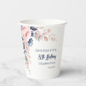 Roze Bloemen 80e Verjaardag Party Script Papieren Bekers (Voorkant)