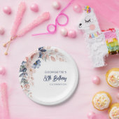 Roze Bloemen 80e Verjaardag Party Script Papieren Bordje (Feest)