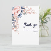 Roze Bloemen 80e Verjaardag Waterverf Bedankkaart (Staand voorkant)