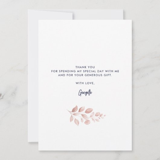 Roze Bloemen 80e Verjaardag Waterverf Bedankkaart (Achterkant)