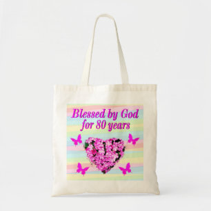 ROZE BLOEMEN 80E VERJAARDAG ZEGEN CANVAS TAS