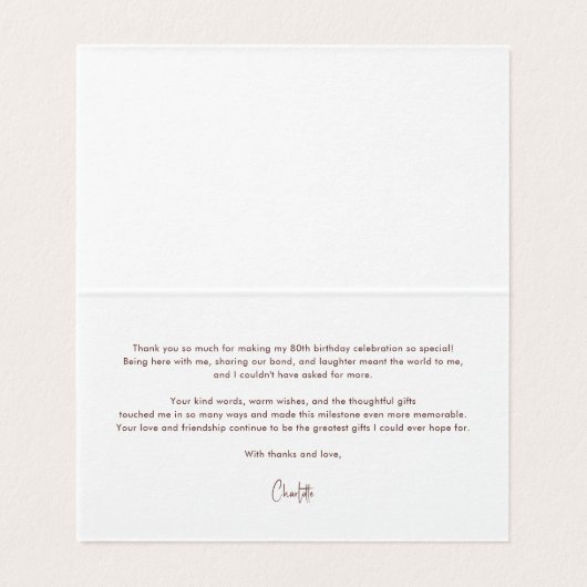 Roze Bloemen 80e Verjaardagsfeestje Dank je kaart (Binnenkant ongevouwen)
