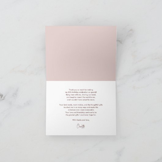 Roze Bloemen 80e Verjaardagsfeestje Gasten Bedankkaart (Binnen)