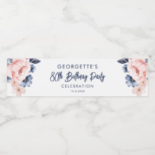 Roze Bloemen 80e Verjaardagsfeestje Script Viering Waterfles Etiket