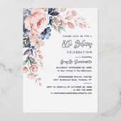 Roze Bloemen 80ste Verjaardagsfeestje Zilver Folie Uitnodiging (Voorkant)