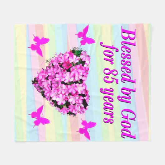  ROZE BLOEMEN 85E VERJAARDAG ZEGENINGEN DEKEN (Voorkant (Horizontaal))