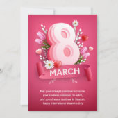 Roze Bloemen 8 maart Internationale Vrouwendag Feestdagenkaart (Voorkant)