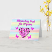  ROZE BLOEMEN 90E VERJAARDAG KAART (Gele Bloem)