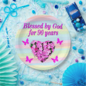  ROZE BLOEMEN 90E VERJAARDAG PAPIER BORDEN PAPIEREN BORDJE (Feest)