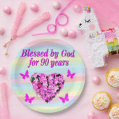  ROZE BLOEMEN 90E VERJAARDAG PAPIER BORDEN PAPIEREN BORDJE (Feest)