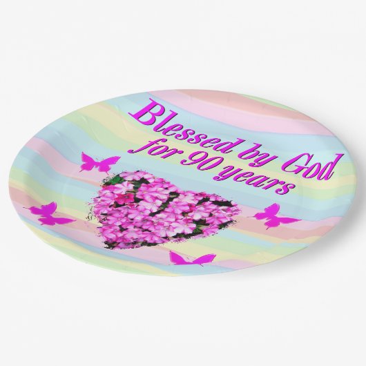  ROZE BLOEMEN 90E VERJAARDAG PAPIER BORDEN PAPIEREN BORDJE (Gekanteld)