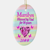 ROZE BLOEMEN 90E VERJAARDAG ZEGENINGEN ORNAMENT (Rechts)