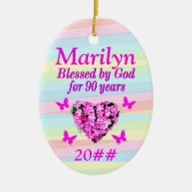 ROZE BLOEMEN 90E VERJAARDAG ZEGENINGEN ORNAMENT