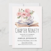 Roze Bloemen 90ste Boek Thema Verjaardag Kaart (Voorkant)