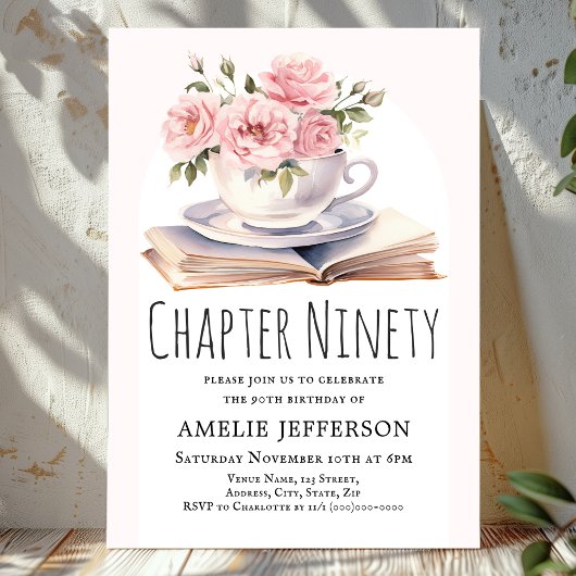 Roze Bloemen 90ste Boek Thema Verjaardag Kaart