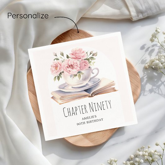Roze Bloemen 90ste Boek Thema Verjaardag Servet