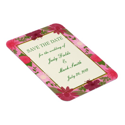 Roze bloemen Aangepast sparen de Datum Magnet Magneet (Rechterzijde)