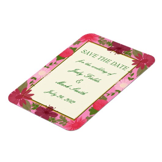 Roze bloemen Aangepast sparen de Datum Magnet Magneet (Linkerzijde)