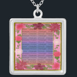 Roze bloemen Aangepast vierkant zilver Ketting<br><div class="desc">Geef dit  ketting een persoonlijk tintje om als huwelijksgunsten te hebben bij je trouwreceptie of om er zelf een te hebben als herinnering aan je speciale dag. Dit ketting is ook het perfecte geschenk voor de bruid op haar vrijgezellenfeest. Personaliseer door uw foto toe te voegen.</div>