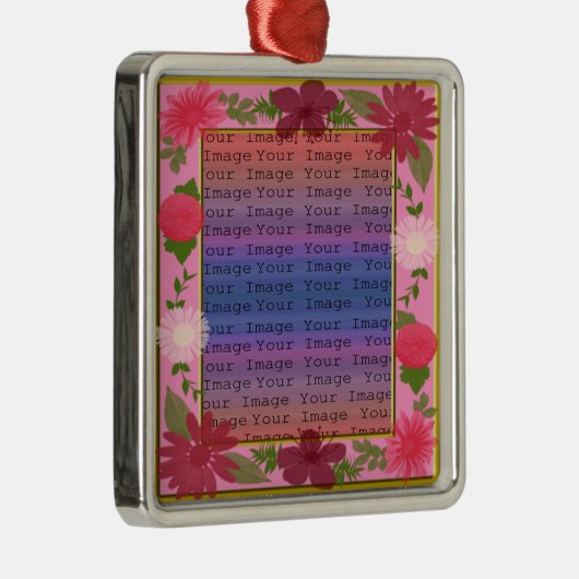 Roze bloemen Aangepast vierkant zilver Ornament (Rechts)