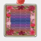 Roze bloemen Aangepast vierkant zilver Ornament (Voorkant)