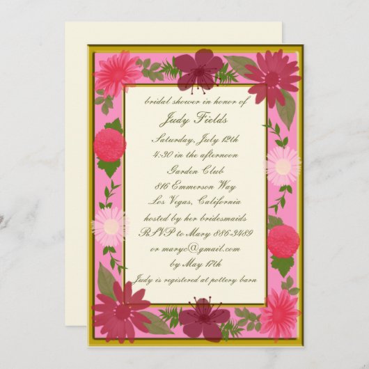 Roze bloemen Aangepaste Bridal Shower Invitaties Kaart (Voorkant / Achterkant)