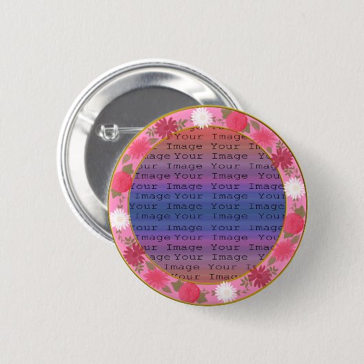 Roze bloemen Aangepaste Button (Voorkant /achterkant)