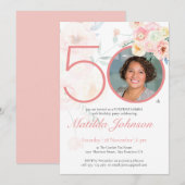 Roze Bloemen Aangepaste Foto Verrassing 50ste Verj Kaart (Voorkant / Achterkant)