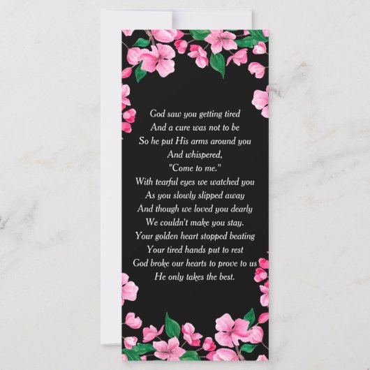 Roze bloemen Aangepaste Memorial Keepomwille Kaart (Achterkant)