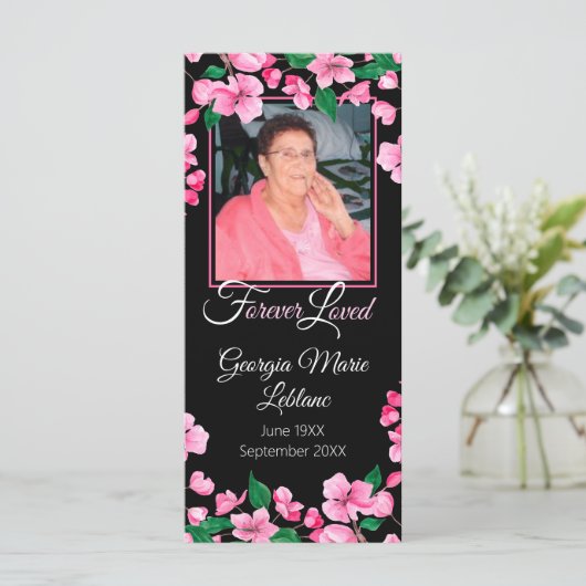 Roze bloemen Aangepaste Memorial Keepomwille Kaart (Staand voorkant)