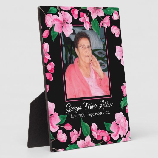 Roze bloemen Aangepaste Memorial Keepslag Fotoplaat (Zijkant)