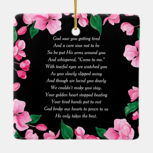 Roze bloemen Aangepaste Memorial Keepslag Keramisch Ornament (Achterkant)