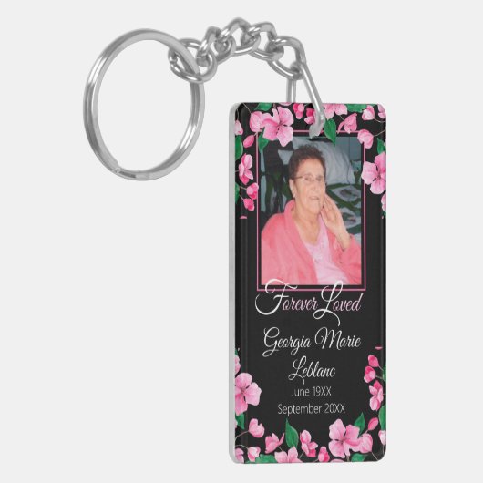 Roze bloemen Aangepaste Memorial Keepslag Sleutelhanger (Voorkant Links)