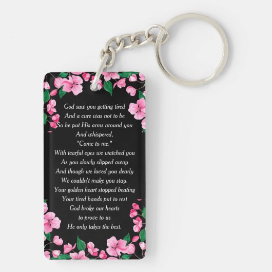 Roze bloemen Aangepaste Memorial Keepslag Sleutelhanger (achterkant)