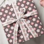 Roze Bloemen Aangepaste Naam Satijnen Lint