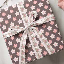 Roze Bloemen Aangepaste Naam Satijnen Lint