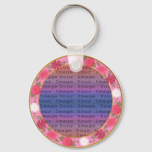 Roze bloemen Aangepaste Sleutelhanger voor rond br (Voorkant)