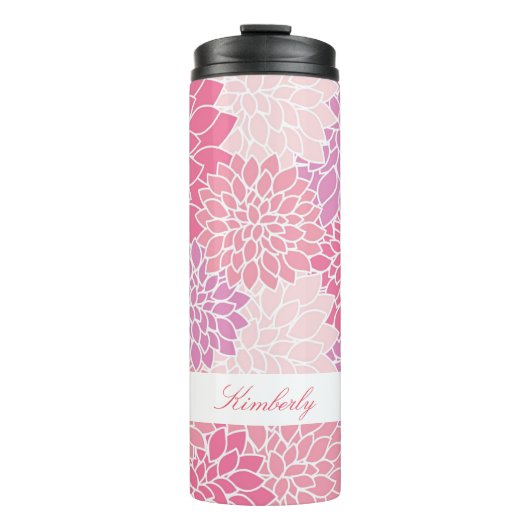 Roze bloemen Aangepaste thermische trommel Thermosbeker (Voorkant)