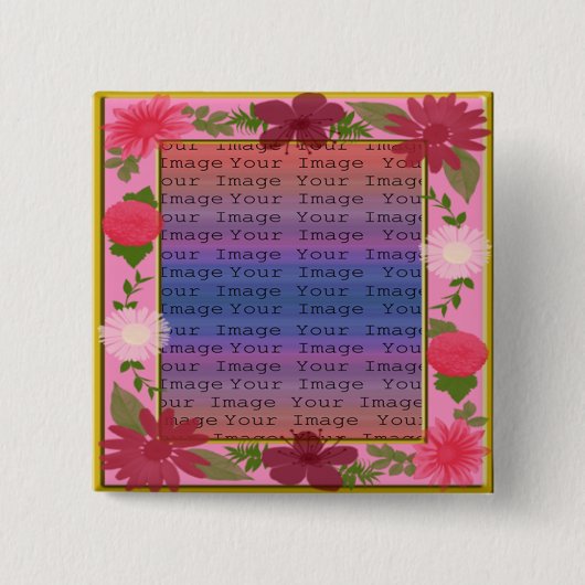 Roze bloemen Aangepaste vierkante Button (Voorkant)