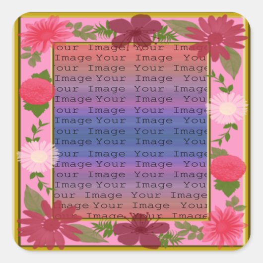 Roze bloemen aangepaste vierkante stickers (Voorkant)