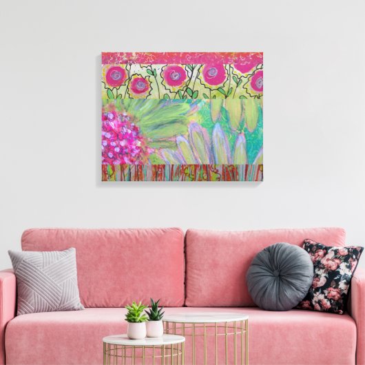 Roze bloemen Abstract Canvas Afdruk (Insitu (Woonkamer))